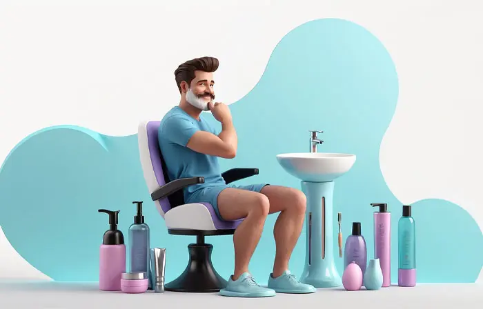 Men Sitting in Salon Chair 3D Style Illustration